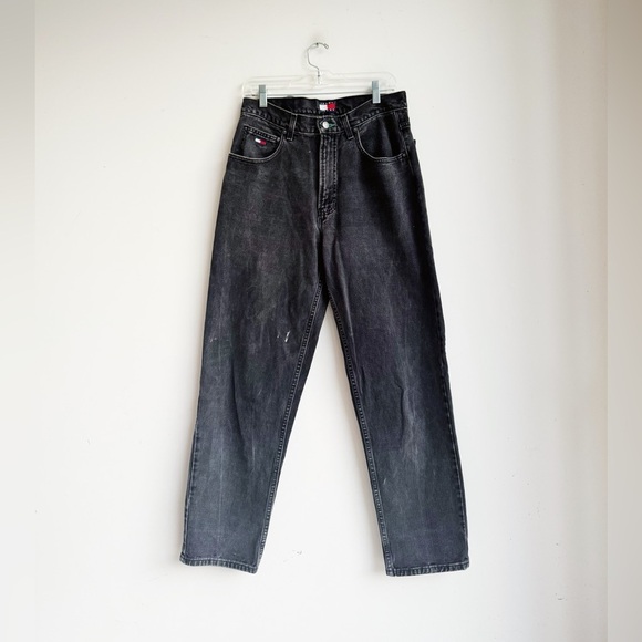 VINTAGE TOMMY JEANS Black Rigid Cotton Denim – Size 32 - Picture 2 of 7